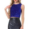 imageAllegra K Sequin Tops for Womens Sparkle Glitter Sleeveless Club Party Nightout Crop Tank TopRoyal Blue