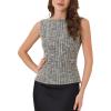 imageAllegra K Tweed Top for Womens Elegant Plaid Print Sleeveless Crew Neck Waist Buckle Back Zipper Blazer Vest TopsBeige Black