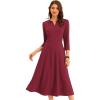 imageAllegra K Womens 34 Sleeve Dresses V Neck Elegant ALine Work Business Formal Midi Dress with PocketsBurgundy
