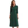 imageAllegra K Womens 34 Sleeve Dresses V Neck Elegant ALine Work Business Formal Midi Dress with PocketsDark Green