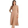 imageAllegra K Womens 34 Sleeve Dresses V Neck Elegant ALine Work Business Formal Midi Dress with PocketsDark Khaki