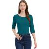 imageAllegra K Womens Casual Round Neck Elbow Sleeve t Shirts Slim Fit Blouses Tops FashionPeacock Blue