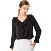 imageAllegra K Womens Ruffle Blouse for Business Work Elegant V Neck Long Sleeve Casual Dressy TopBlack