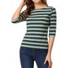 imageAllegra K Womens Striped Top Round Neck Tops Casual Long Sleeve ShirtGreen Gray
