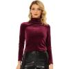 imageAllegra K Womens Turtleneck Velvet Top Long Sleeve Work Shirts Basic Velour BlouseBurgundy