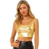 imageAllegra K Womens U Neck Sleeveless Halloween Party Clubwear Holographic Shiny Metallic Crop TopGold