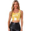 imageAllegra K Womens U Neck Sleeveless Halloween Party Clubwear Holographic Shiny Metallic Crop TopYellow