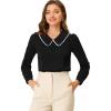 imageAllegra K Womens Vintage Peter Pan Collar Shirt Cute Lacy Trim Long Sleeve BlouseBlack