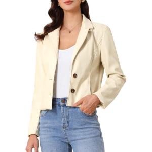 imageAllegra K Faux Leather Jacket for Womens Motorcycle Moto Biker Coat Casual Cropped PU Leather JacketsWhite