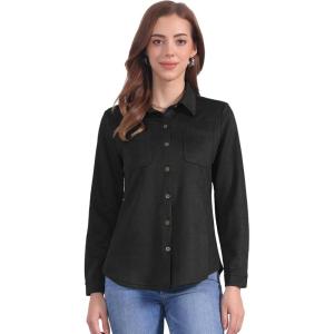 imageAllegra K Faux Suede Shirt for Womens Stretch Dressy Casual Button Down Long Sleeve Shirt 2024 Fall ClothesBlack