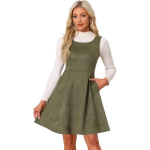 imageAllegra K Pinafore Dress for Womens Sleeveless Casual Vintage Faux Suede t Shirt DressesArmy Green