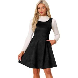 imageAllegra K Pinafore Dress for Womens Sleeveless Casual Vintage Faux Suede t Shirt DressesBlack
