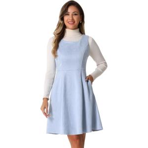 imageAllegra K Pinafore Dress for Womens Sleeveless Casual Vintage Faux Suede t Shirt DressesBlue