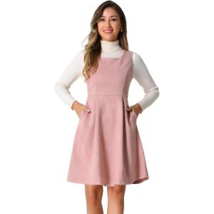 imageAllegra K Pinafore Dress for Womens Sleeveless Casual Vintage Faux Suede t Shirt DressesPink