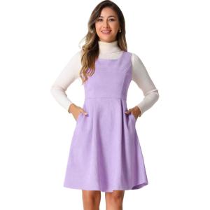 imageAllegra K Pinafore Dress for Womens Sleeveless Casual Vintage Faux Suede t Shirt DressesPurple