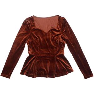 imageAllegra K Velvet Blouse for Womens Elegant Sweetheart Neck Long Sleeve Peplum TopDark Brown