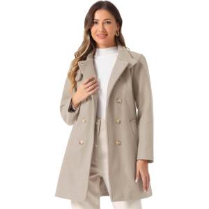 imageAllegra K Winter Trench Coats for Womens Casual Stand Collar Pea Double Breasted OvercoatBeige