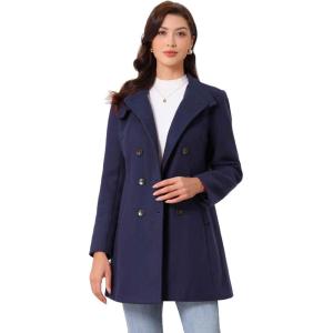 imageAllegra K Winter Trench Coats for Womens Casual Stand Collar Pea Double Breasted OvercoatDark Blue