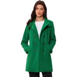imageAllegra K Winter Trench Coats for Womens Casual Stand Collar Pea Double Breasted OvercoatDark Green