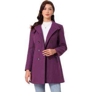 imageAllegra K Winter Trench Coats for Womens Casual Stand Collar Pea Double Breasted OvercoatDark Purple