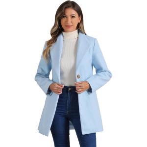 imageAllegra K Womens 2025 Coat for Winter Notch Lapel Collar One Button Outwear Classic Work Trench CoatsLight Blue
