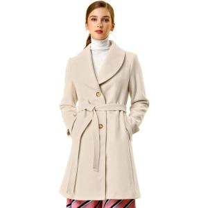 imageAllegra K Womens 2025 Winter Wrap Coat Shawl Collar Belted Single Breasted OvercoatsBeige