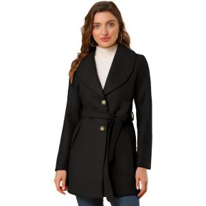 imageAllegra K Womens 2025 Winter Wrap Coat Shawl Collar Belted Single Breasted OvercoatsBlack