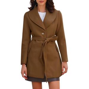 imageAllegra K Womens 2025 Winter Wrap Coat Shawl Collar Belted Single Breasted OvercoatsBrown
