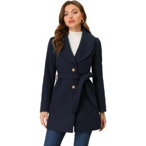 imageAllegra K Womens 2025 Winter Wrap Coat Shawl Collar Belted Single Breasted OvercoatsDark Blue