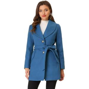 imageAllegra K Womens 2025 Winter Wrap Coat Shawl Collar Belted Single Breasted OvercoatsDark Blue Grey