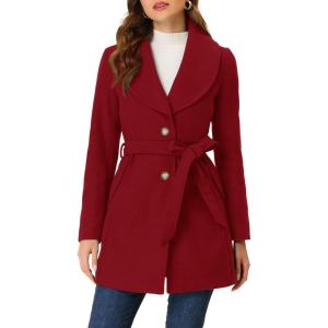 imageAllegra K Womens 2025 Winter Wrap Coat Shawl Collar Belted Single Breasted OvercoatsDark Red
