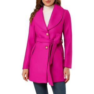imageAllegra K Womens 2025 Winter Wrap Coat Shawl Collar Belted Single Breasted OvercoatsHot Pink