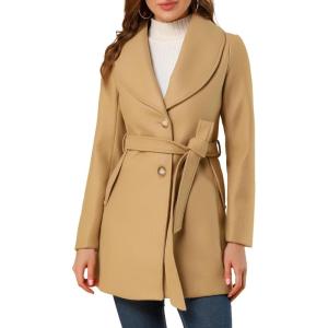 imageAllegra K Womens 2025 Winter Wrap Coat Shawl Collar Belted Single Breasted OvercoatsKahki