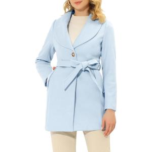 imageAllegra K Womens 2025 Winter Wrap Coat Shawl Collar Belted Single Breasted OvercoatsLight Blue