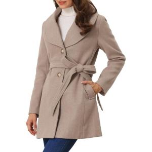 imageAllegra K Womens 2025 Winter Wrap Coat Shawl Collar Belted Single Breasted OvercoatsLight Khaki