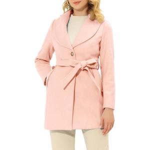 imageAllegra K Womens 2025 Winter Wrap Coat Shawl Collar Belted Single Breasted OvercoatsLight Pink