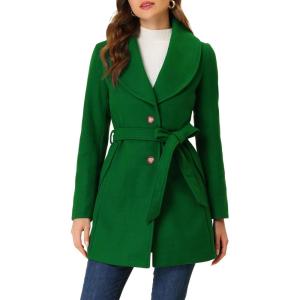 imageAllegra K Womens 2025 Winter Wrap Coat Shawl Collar Belted Single Breasted OvercoatsPea Green