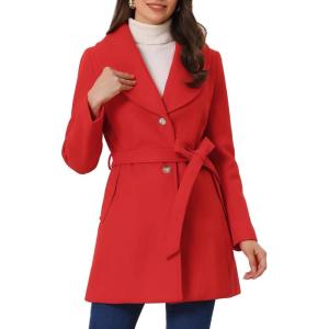 imageAllegra K Womens 2025 Winter Wrap Coat Shawl Collar Belted Single Breasted OvercoatsRed