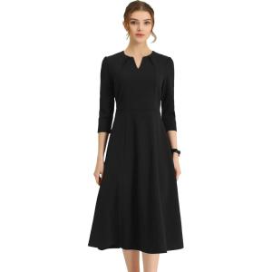 imageAllegra K Womens 34 Sleeve Dresses V Neck Elegant ALine Work Business Formal Midi Dress with PocketsBlack
