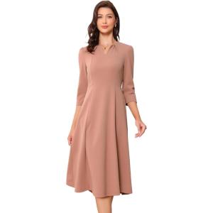 imageAllegra K Womens 34 Sleeve Dresses V Neck Elegant ALine Work Business Formal Midi Dress with PocketsRose Tan