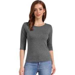 imageAllegra K Womens Casual Round Neck Elbow Sleeve t Shirts Slim Fit Blouses Tops FashionDark Gray2