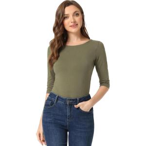 imageAllegra K Womens Casual Round Neck Elbow Sleeve t Shirts Slim Fit Blouses Tops FashionOlive Green