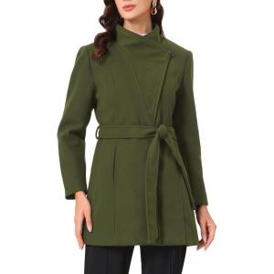 imageAllegra K Womens Classic Stand Collar Outwear Overcoat Long Sleeve Winter Belted Pea CoatArmy Green