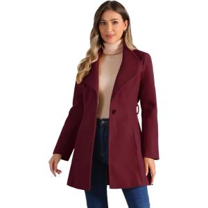 imageAllegra K Womens Classic Stand Collar Outwear Overcoat Long Sleeve Winter Belted Pea CoatBurgundy