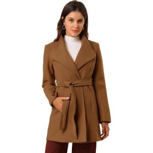 imageAllegra K Womens Classic Stand Collar Outwear Overcoat Long Sleeve Winter Belted Pea CoatDark Brown