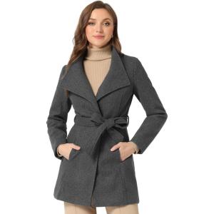 imageAllegra K Womens Classic Stand Collar Outwear Overcoat Long Sleeve Winter Belted Pea CoatDark Gray