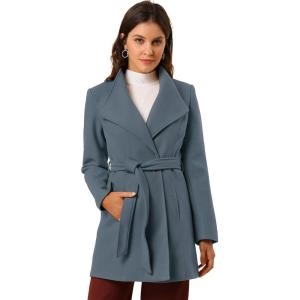 imageAllegra K Womens Classic Stand Collar Outwear Overcoat Long Sleeve Winter Belted Pea CoatGrey Blue