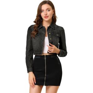 imageAllegra K Womens Denim Jackets 2025 Casual Button Down Long Sleeves Crop Jean JacketBlack