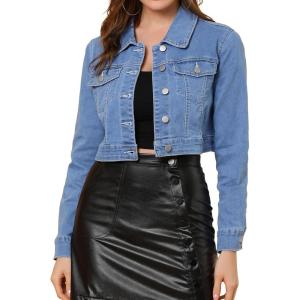 imageAllegra K Womens Denim Jackets 2025 Casual Button Down Long Sleeves Crop Jean JacketLight Blue
