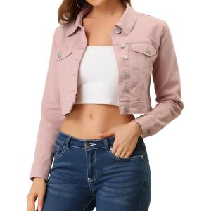 imageAllegra K Womens Denim Jackets 2025 Casual Button Down Long Sleeves Crop Jean JacketPink